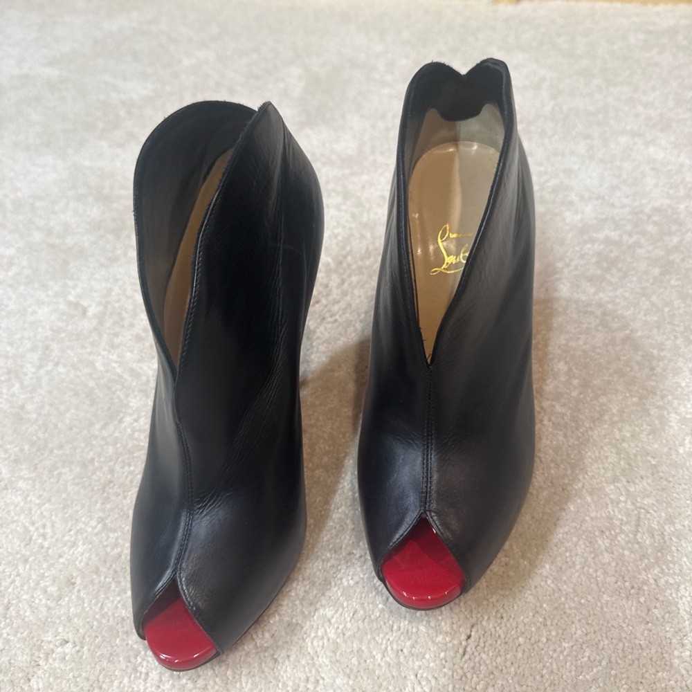 Christian Louboutin Black and Red Peep Toe Boots
